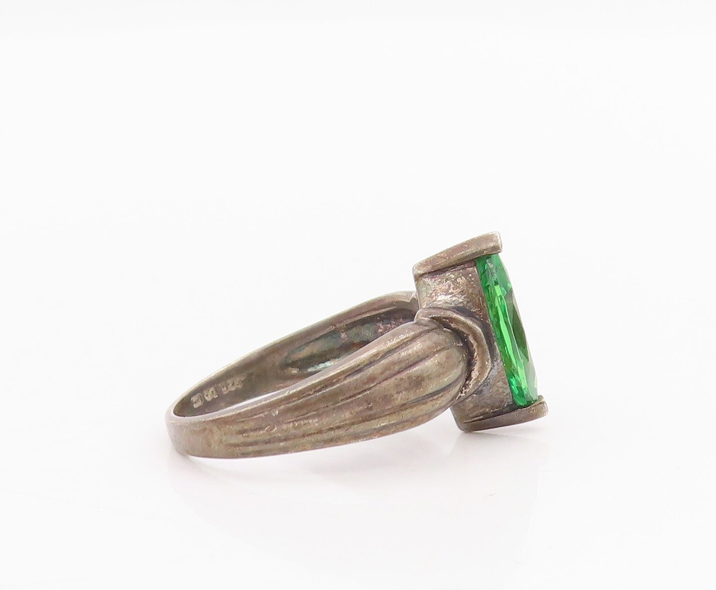 925 Sterling Silver Vintage Ring Dark Tone Marquise Cut Green CZ  Sz 6  RG31721