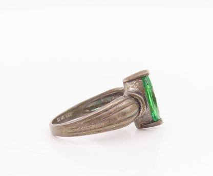 925 Sterling Silver Vintage Ring Dark Tone Marquise Cut Green CZ  Sz 6  RG31721