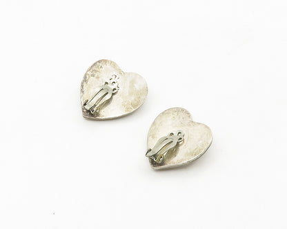 MEXICO 925 Sterling Silver  Vintage Love Heart Motif Non Pierce Earrings  EG9211