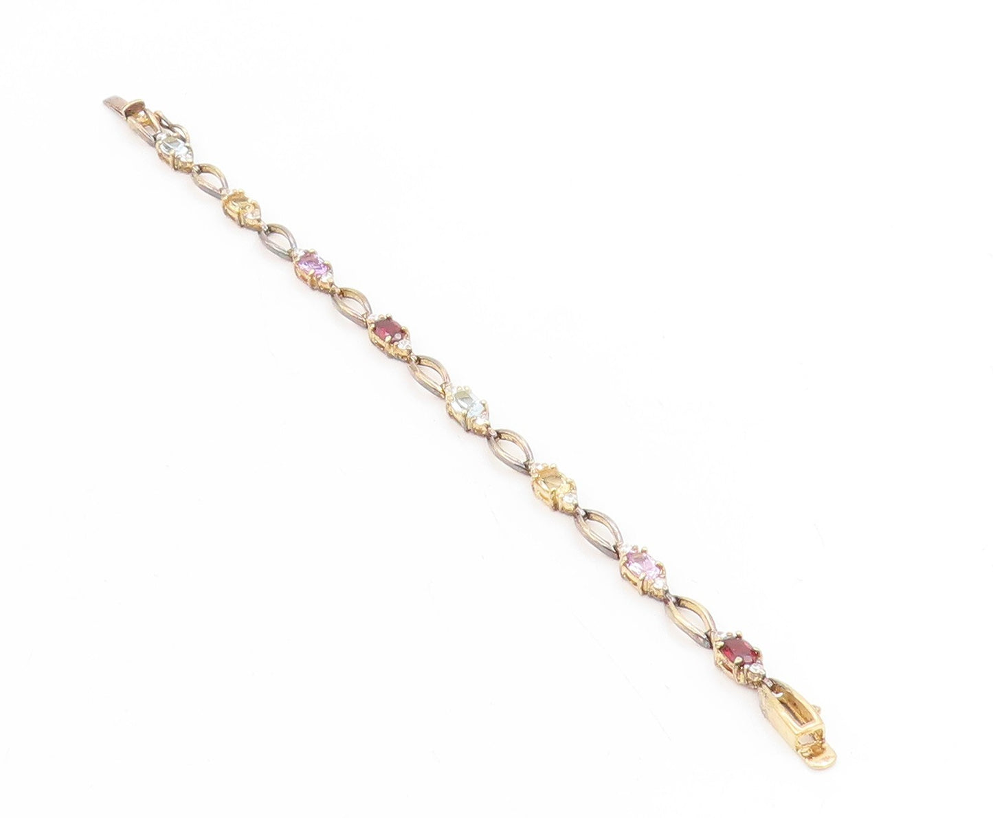 925 Sterling Silver Vintage Bracelet Gold Plated Multi Gemstone Link  BT11733