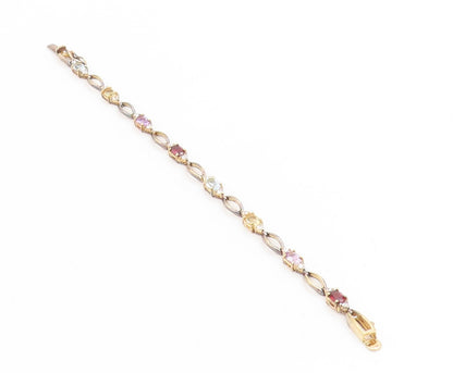 925 Sterling Silver Vintage Bracelet Gold Plated Multi Gemstone Link  BT11733