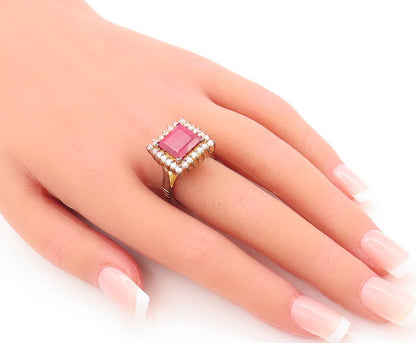 925 Sterling Silver Vintage Ring Gold Plated Square Gemstone & CZ  Sz 7  RG29722