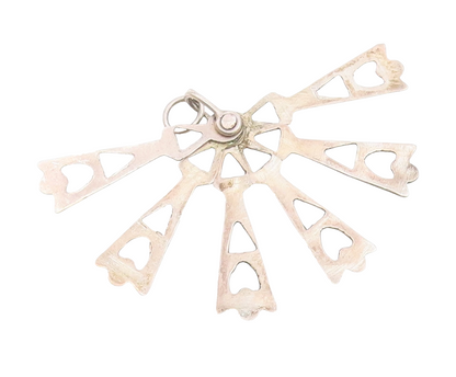 925 Silver  Vintage Triangle Cutout Folding Fan Pendant OPENS  PT21082