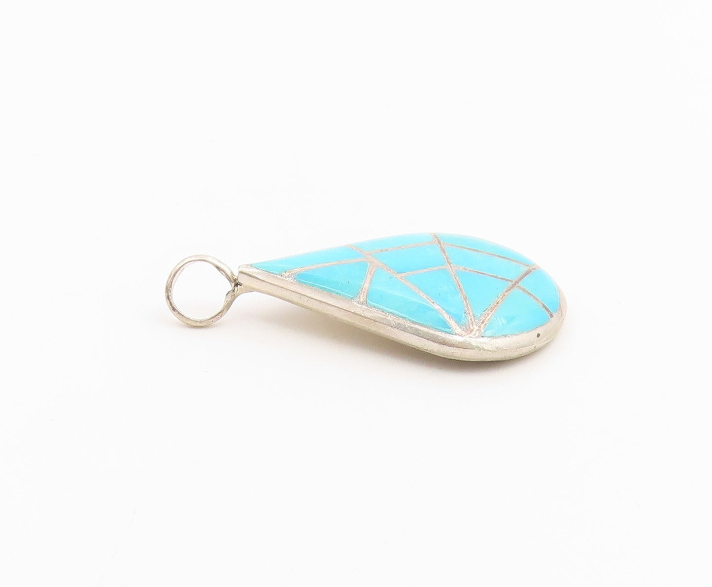 925 Sterling Silver Vintage Pendant NAVAJO ZUNI ML KALLESTEWA Turquoise  PT26493