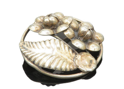 925 Sterling Silver  Vintage Handmade Floral Leaf Motif Brooch Pin  BP3584