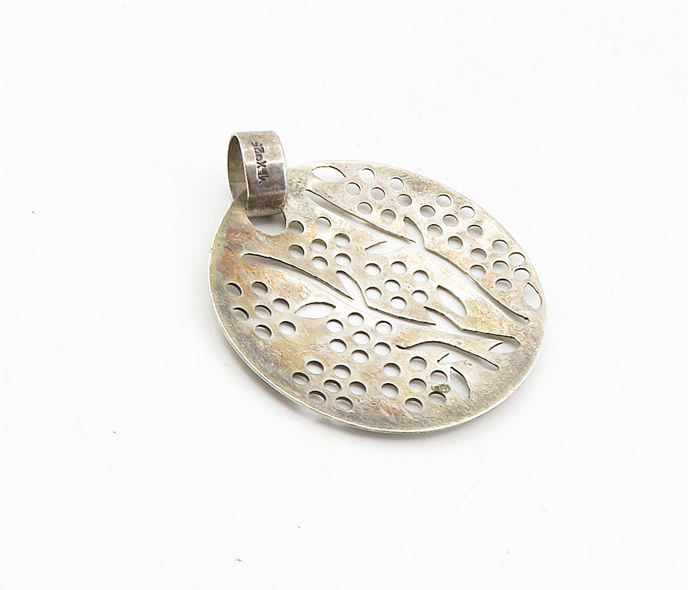 MEXICO 925 Sterling Silver  Vintage Dark Tone Floral Cutout Pendant  PT6506