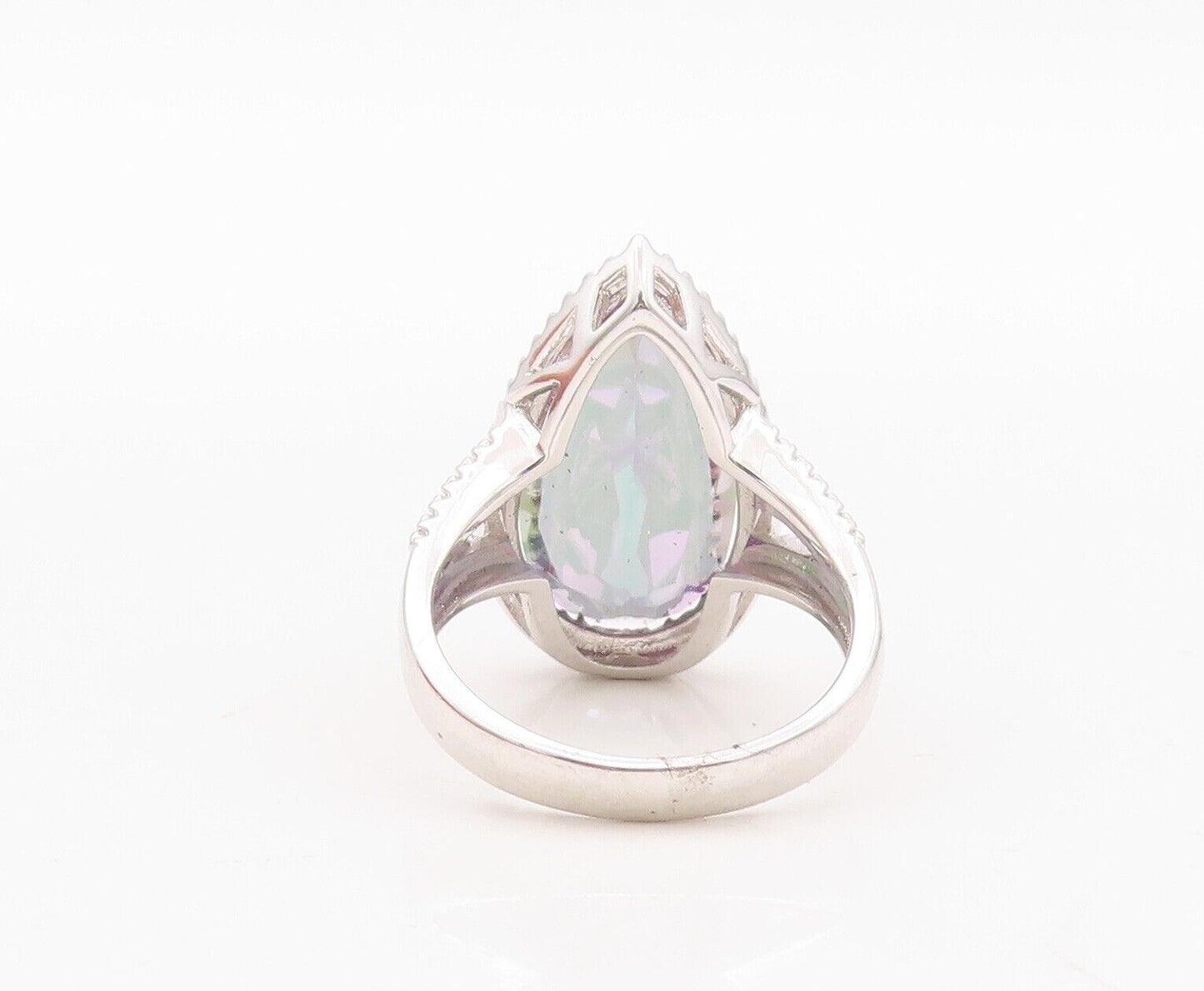 925 Sterling Silver Vintage Ring Drop Cut Mystic Topaz Carved  Sz 7.5  RG30014