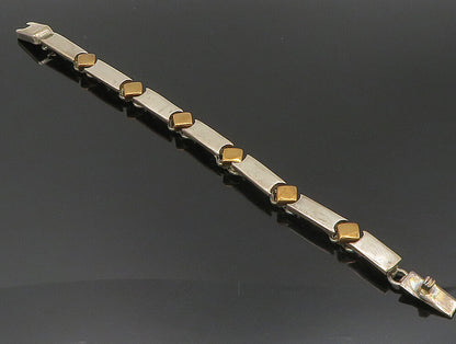 MEXICO 925 Sterling Silver Vintage Two Tone Diamond Shape Link Bracelet BT9456