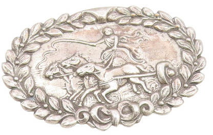925 Sterling Silver Vintage Brooch Pin Carved Royal Charioteer & Horses  BP12390