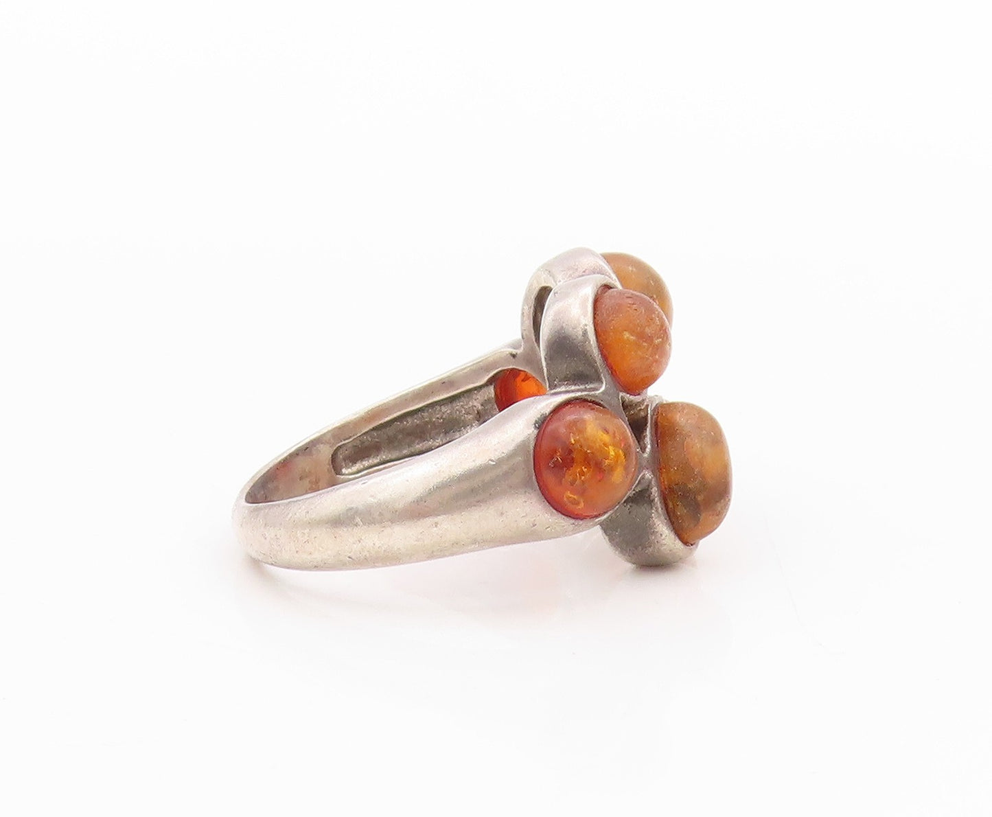 925 Sterling Silver Vintage Ring Designer Cabochon Honey Amber  Sz 6  RG33265