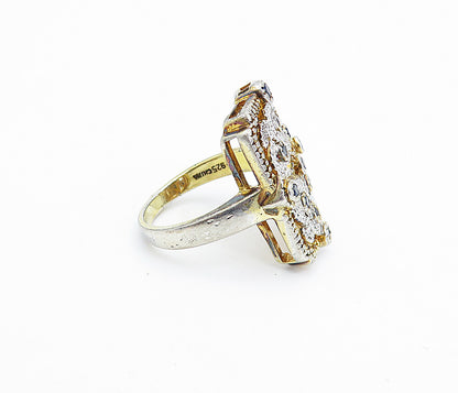 925 Silver  Vintage Blue Topaz Pretzel Swirl Square Cocktail Ring Sz 8  RG7169