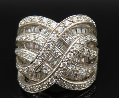 925 Silver  Vintage Overlapping Cubic Zirconia Crisscross Ring Sz 8.5  RG25403