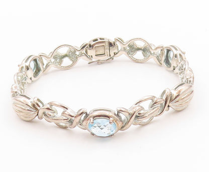 925 Sterling Silver Vintage Bracelet Oval Topaz Knotted Links Cutout  BT11199