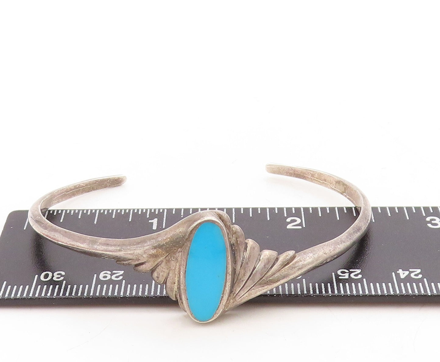 925 Sterling Silver Vintage Bracelet Oval Larimar Swirly Etched Cuff  BT10974