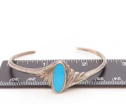 925 Sterling Silver Vintage Bracelet Oval Larimar Swirly Etched Cuff  BT10974