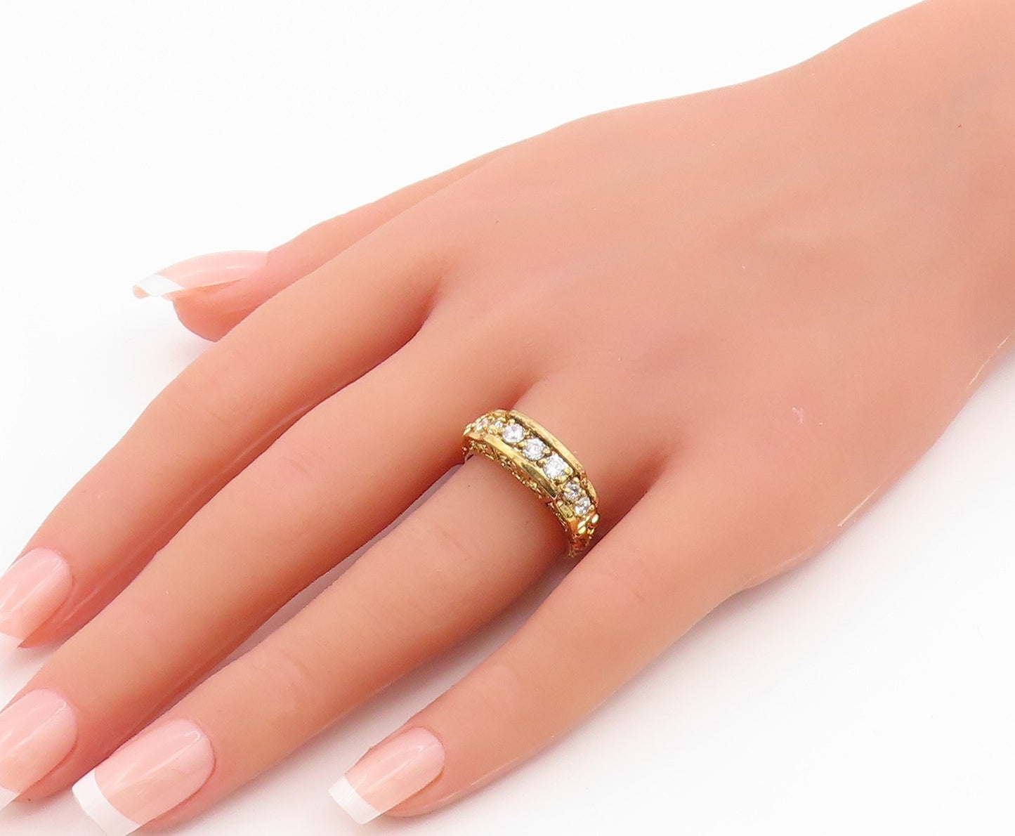 925 Sterling Silver Vintage Ring Gold Plated CZ Statement Band  Sz 8  RG35823