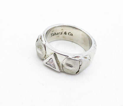 TAHARA & CO. 925 Silver  Vintage Topaz Sculpted Detail Band Ring Sz 8.5 RG5524