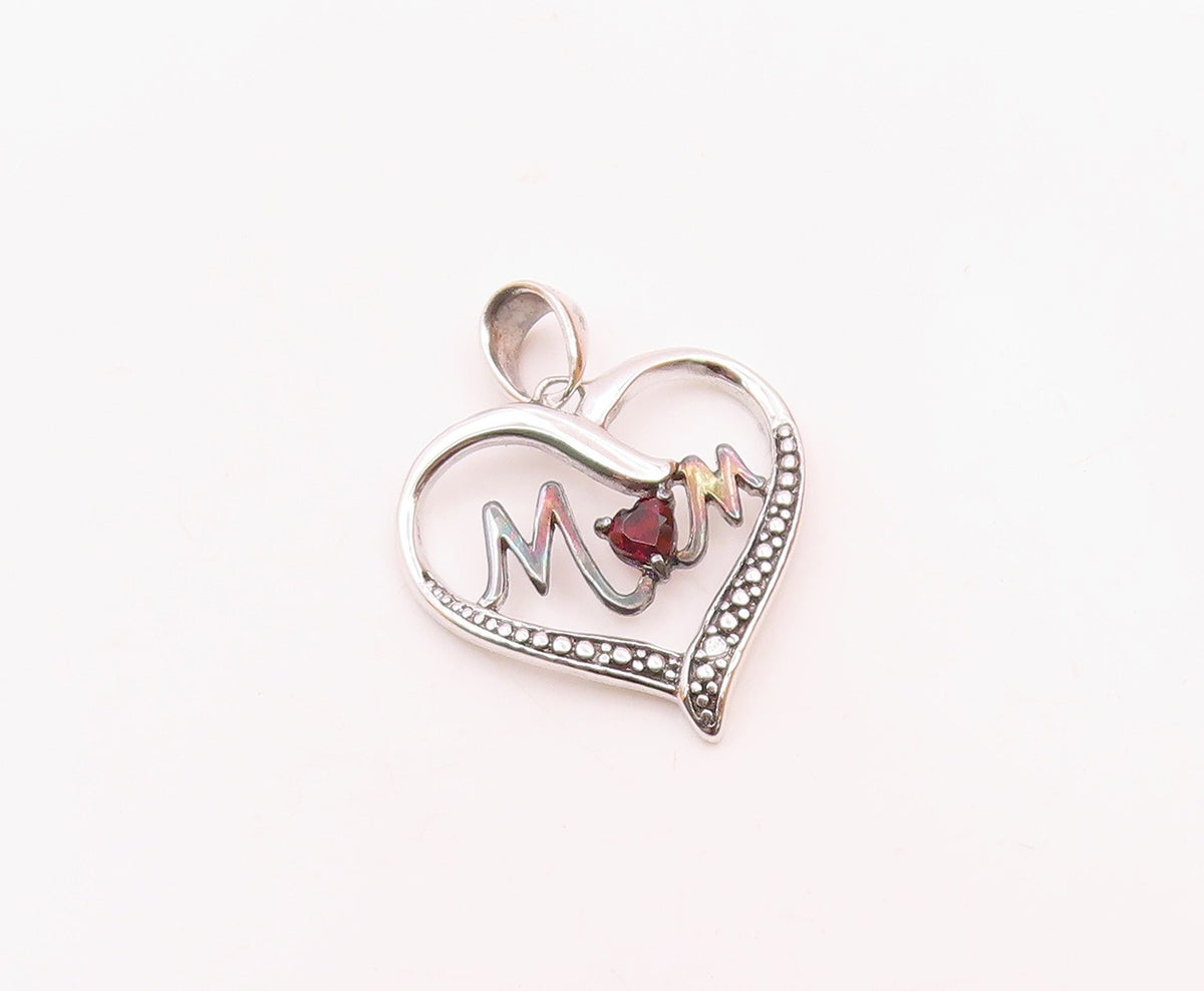 925 Sterling Silver  Vintage Genuine Diamond Mom Love Heart Pendant  PT17622