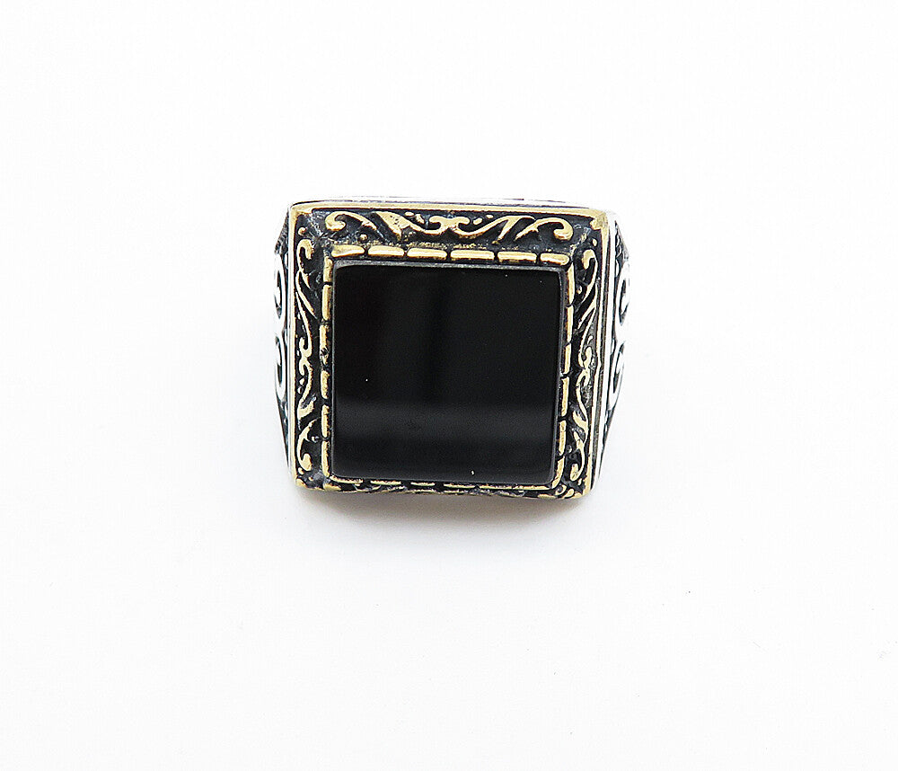 925 Sterling Silver  Vintage Black Onyx Square Cocktail Ring Sz 10  RG3561