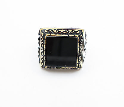 925 Sterling Silver  Vintage Black Onyx Square Cocktail Ring Sz 10  RG3561
