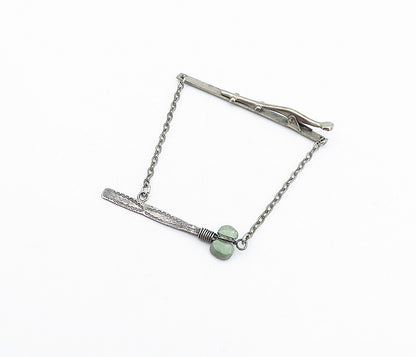 NAVAJO 925 Sterling Silver Vintage Antique Jasper Etched Tie Clip TR1053