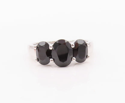 925 Sterling Silver Vintage Ring Oval Cut Three Stone Spinel Band  SZ 8  RG32035