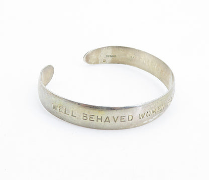 925 Sterling Silver  Vintage Women Make History Stamped Cuff Bracelet  BT3076