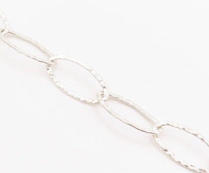 925 Sterling Silver Vintage Necklace Hammered Oval Linked Hoops Chain  NE4625