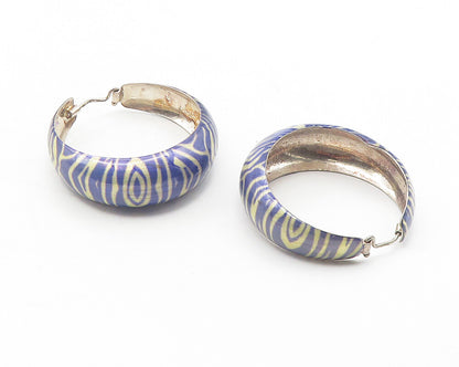 925 Sterling Silver  Vintage Enamel Coated Design Round Hoop Earrings  EG6244