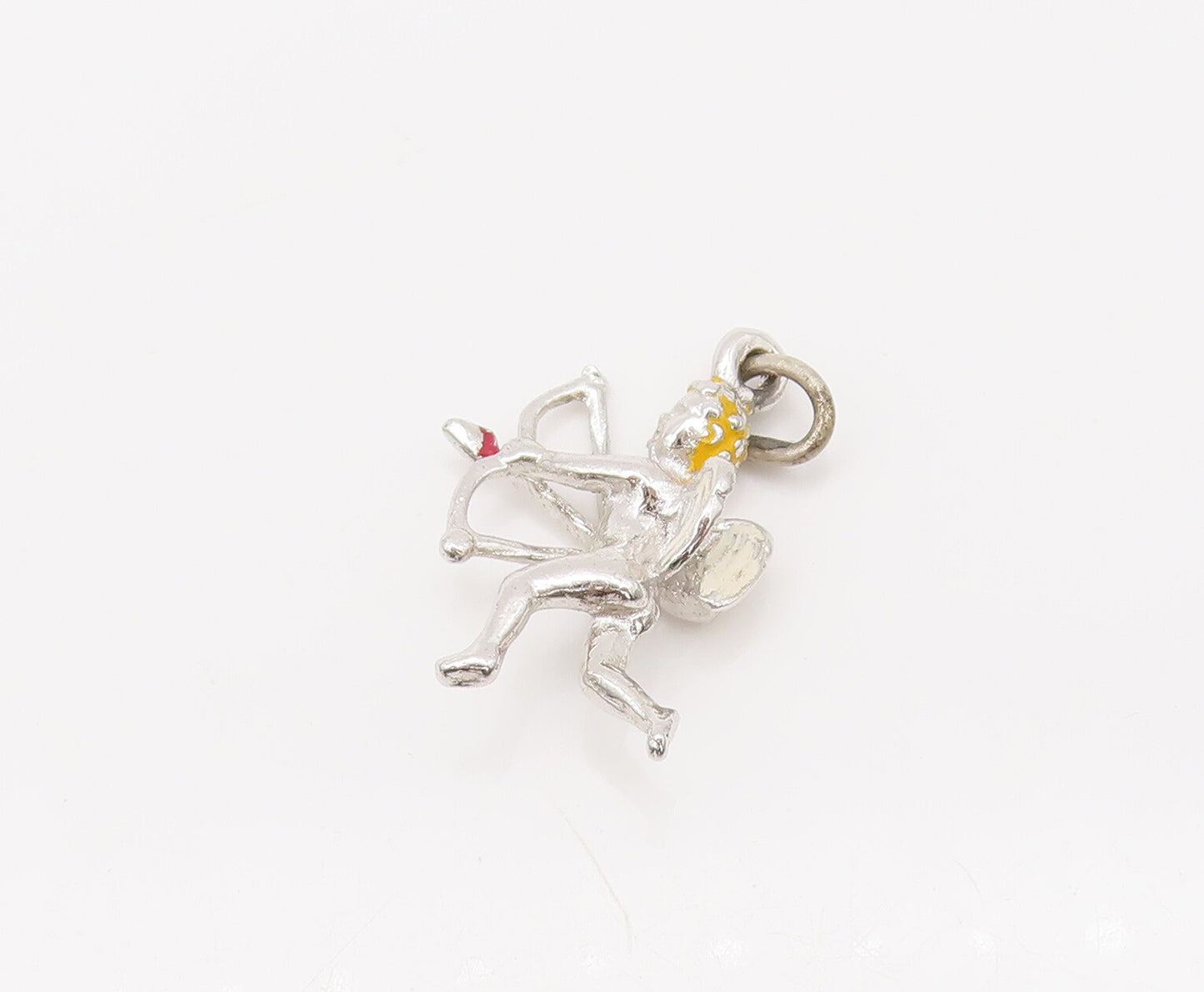 925 Sterling Silver  Vintage Mini Flying Angle With Bow Arrow Pendant  PT22381