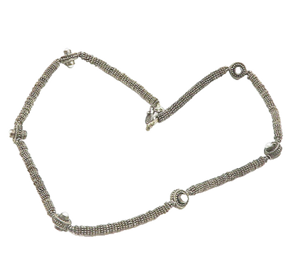 925 Sterling Silver  Vintage Petite Pearls Dark Tone Chain Necklace  NE3063