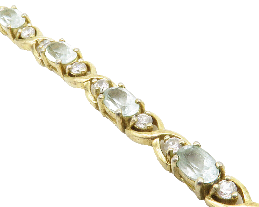 925 Sterling Silver  Aquamarine & Topaz Gold Plated Chain Bracelet  BT5105