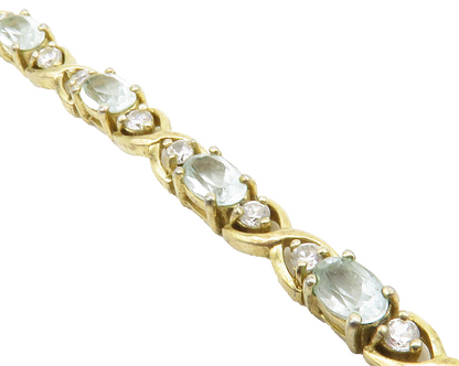 925 Sterling Silver  Aquamarine & Topaz Gold Plated Chain Bracelet  BT5105