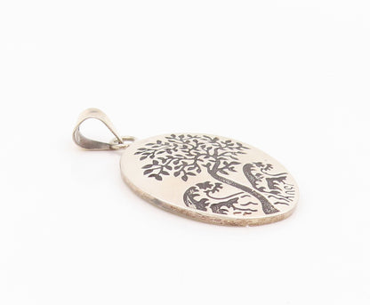 925 Sterling Silver Vintage Pendant Solid Etched Tree Of Life  PT24289