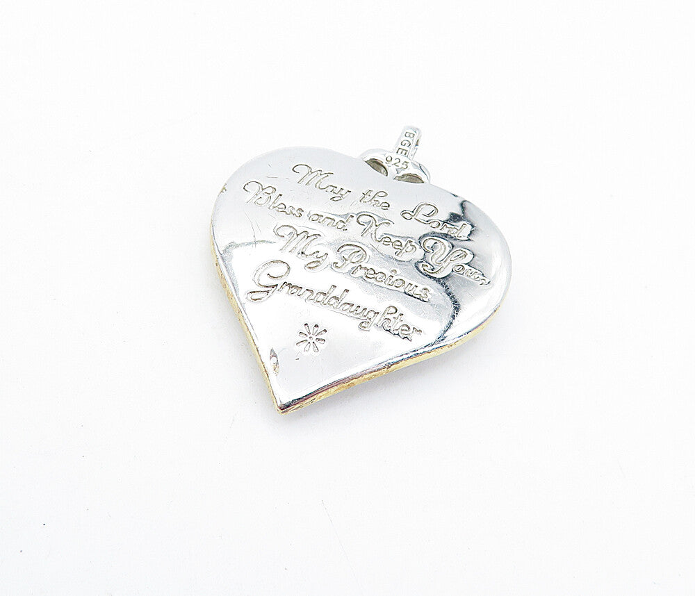 925 Silver  Mother Of Pearl & Genuine Diamond Cross Love Heart Pendant  PT5171