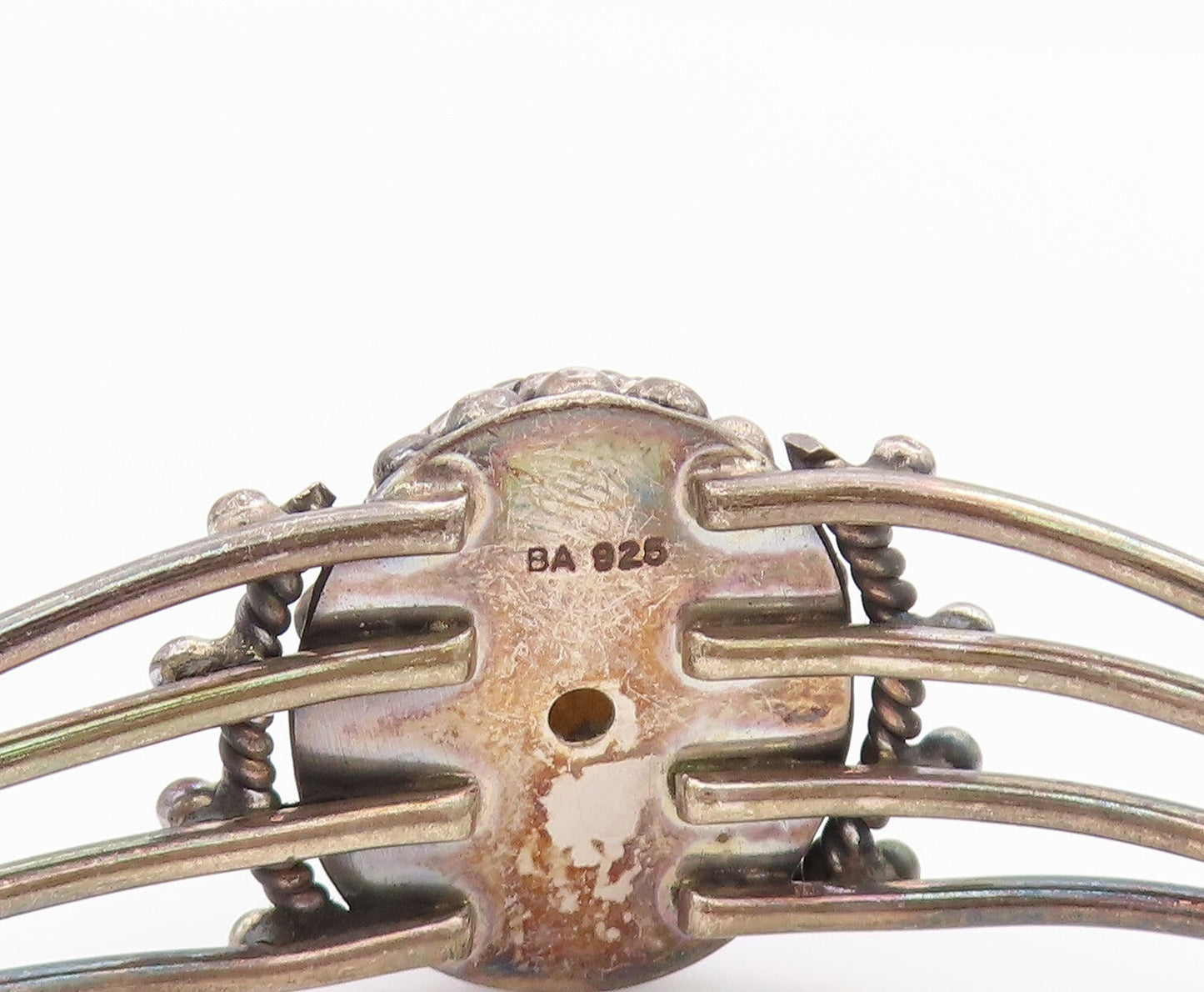 925 Sterling Silver Vintage Bracelet BALI Oval Mother Of Pearls Cuff  BT10998