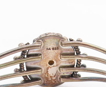 925 Sterling Silver Vintage Bracelet BALI Oval Mother Of Pearls Cuff  BT10998