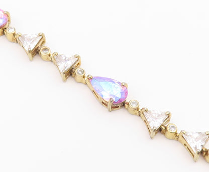 925 Sterling Silver  Vintage Fancy Mystic & White Topaz Tennis Bracelet BT9712