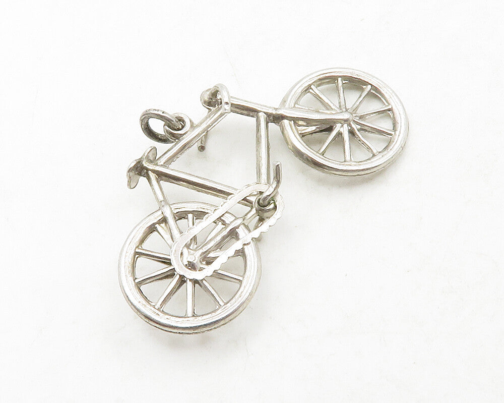 925 Sterling Silver  Vintage Shiny Bicycle Motif Drop Pendant  PT10494