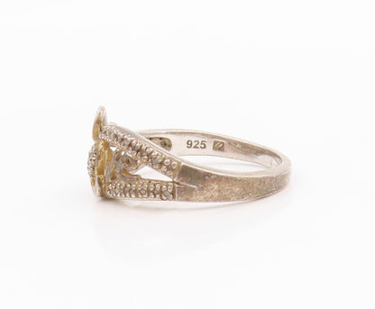 925 Sterling Silver Vintage Ring Diamonds Inlay Love Heart Cut  Sz 8  RG33232