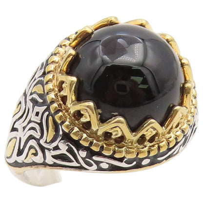 925 Sterling Silver Vintage Ring Two Tone Onyx Statement Band  Sz 7  RG36727