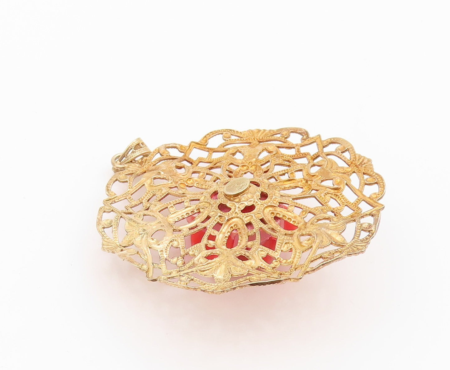 925 Sterling Silver Vintage Pendant Gold Plated Gemstone Rose Floral Cut PT24248
