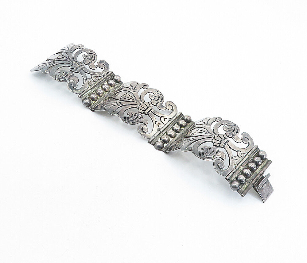 EOR MEXICO 925 Silver  Vintage Dark Tone Open Swirl Chain Bracelet  BT3030