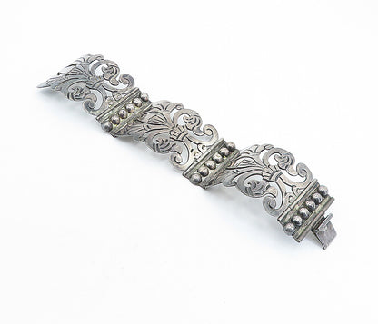 EOR MEXICO 925 Silver  Vintage Dark Tone Open Swirl Chain Bracelet  BT3030