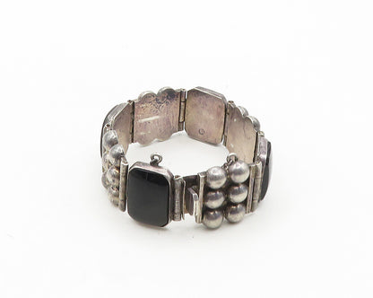 MEXICO 925 Sterling Silver  Vintage Black Onyx Bubble Chain Bracelet  BT7512