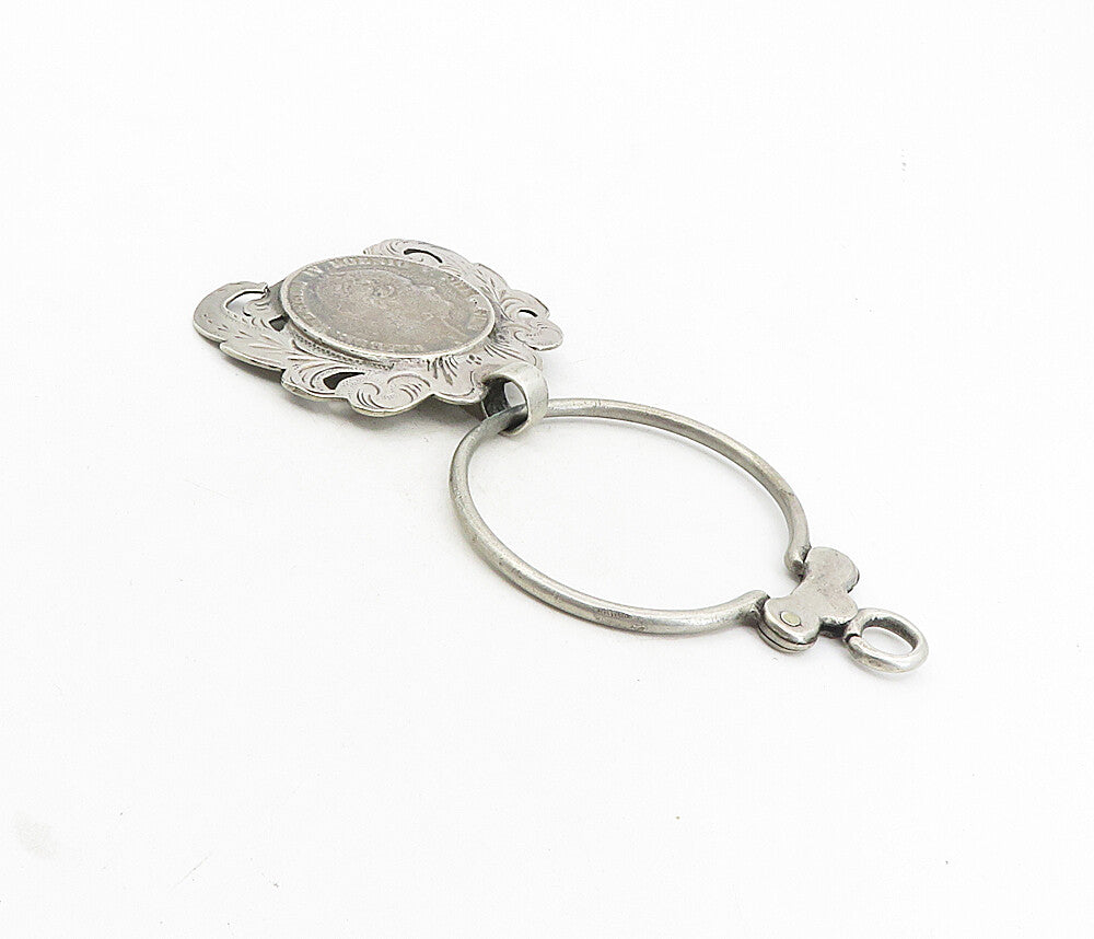 925 Sterling Silver  Vintage Antique Large Prussian Coin Key Chain  TR1314