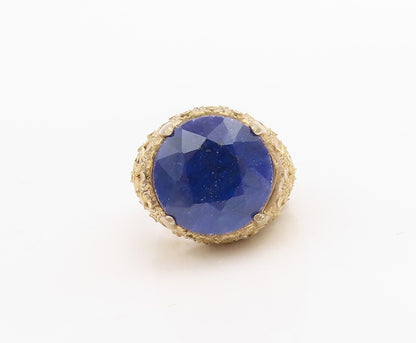 925 Sterling Silver Vintage Ring Gold Plated Carved Gemstones  Sz 7  RG30960