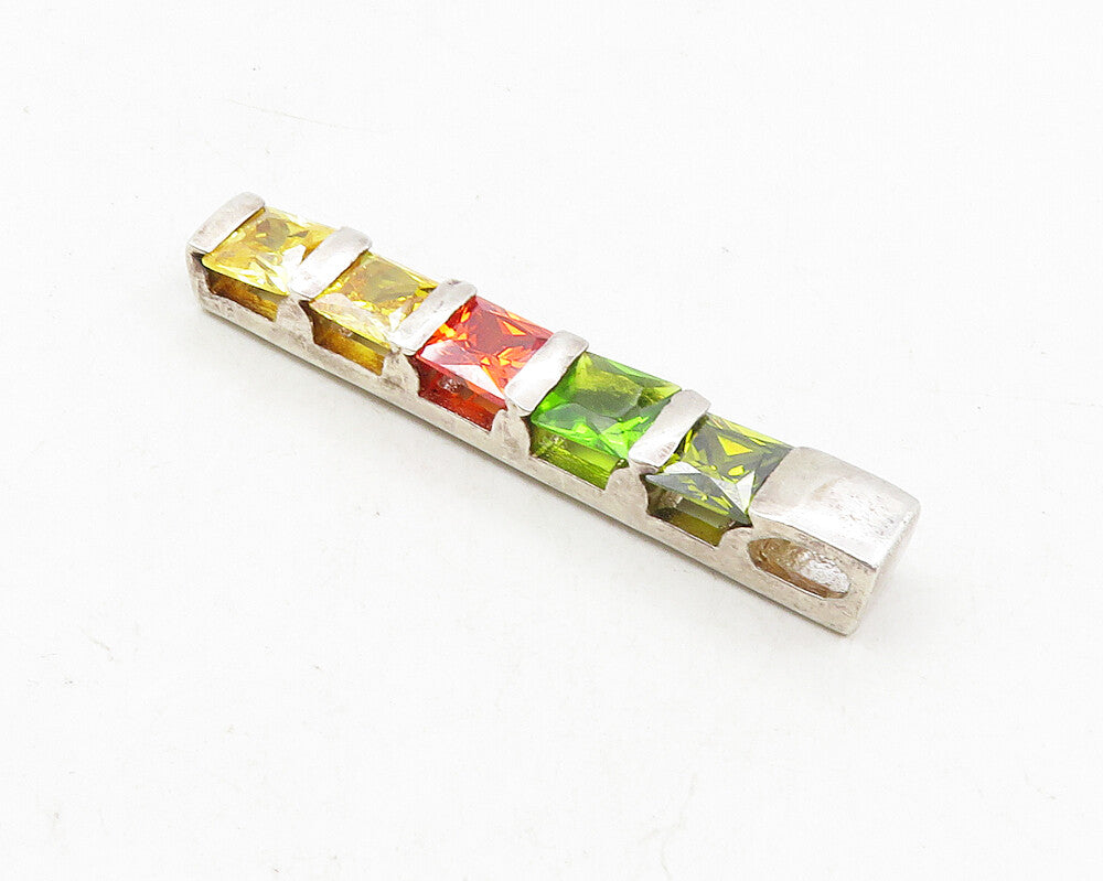 925 Sterling Silver Shiny Multi Color Topaz Vertical Drop Pendant PT7453
