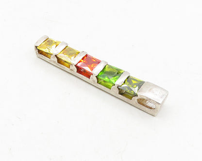 925 Sterling Silver Shiny Multi Color Topaz Vertical Drop Pendant PT7453