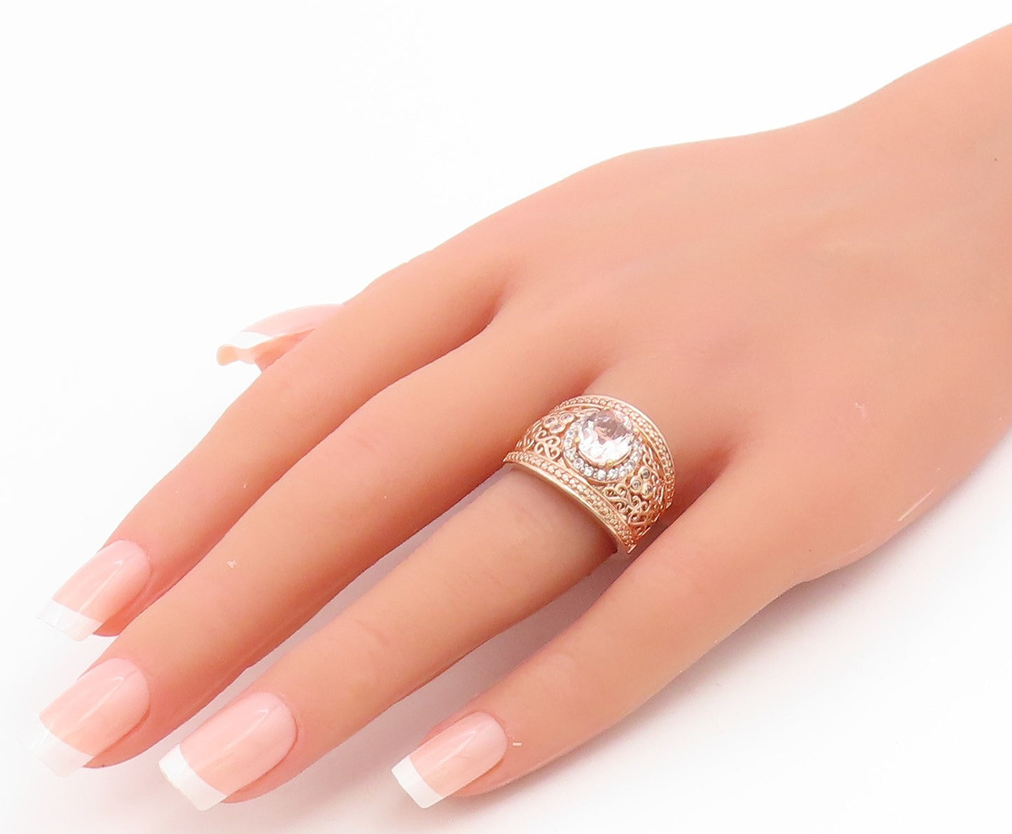 925 Sterling Silver Vintage Ring Gold Plated Tourmaline & CZ Band  Sz 7  RG34943